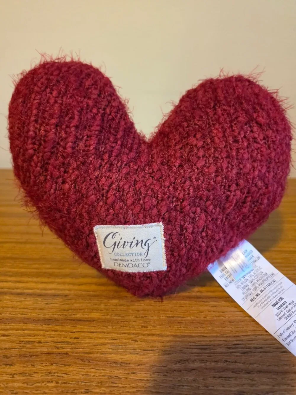 DEMDACO Giving Collection Burgundy Knit Weighted Heart Pillow 1.8 lbs